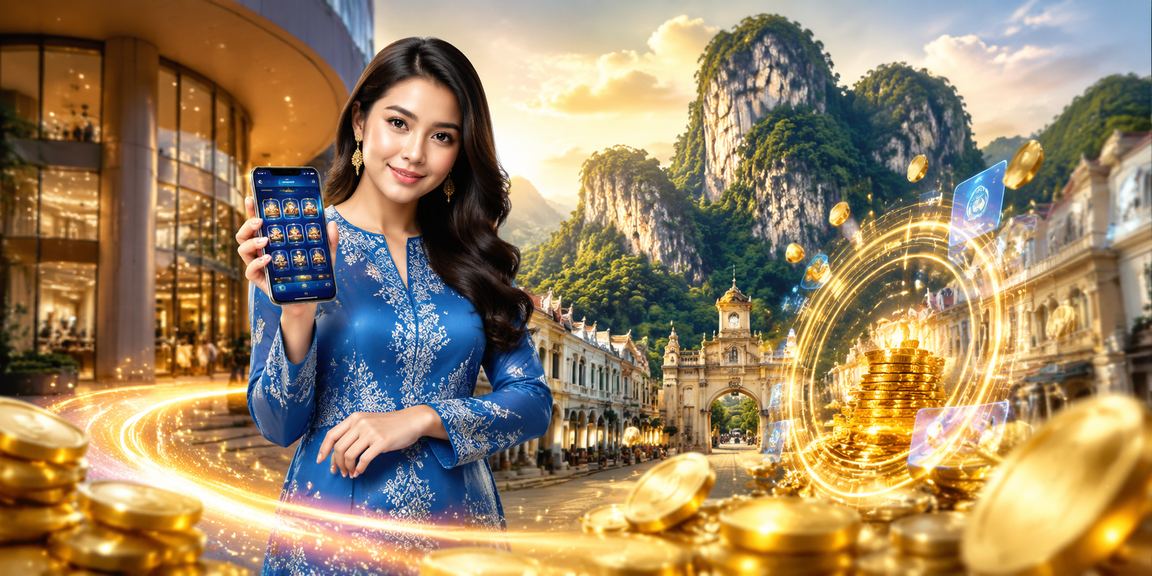 Pengguna wanita dengan baju kurung menggunakan aplikasi kasino di Ipoh
